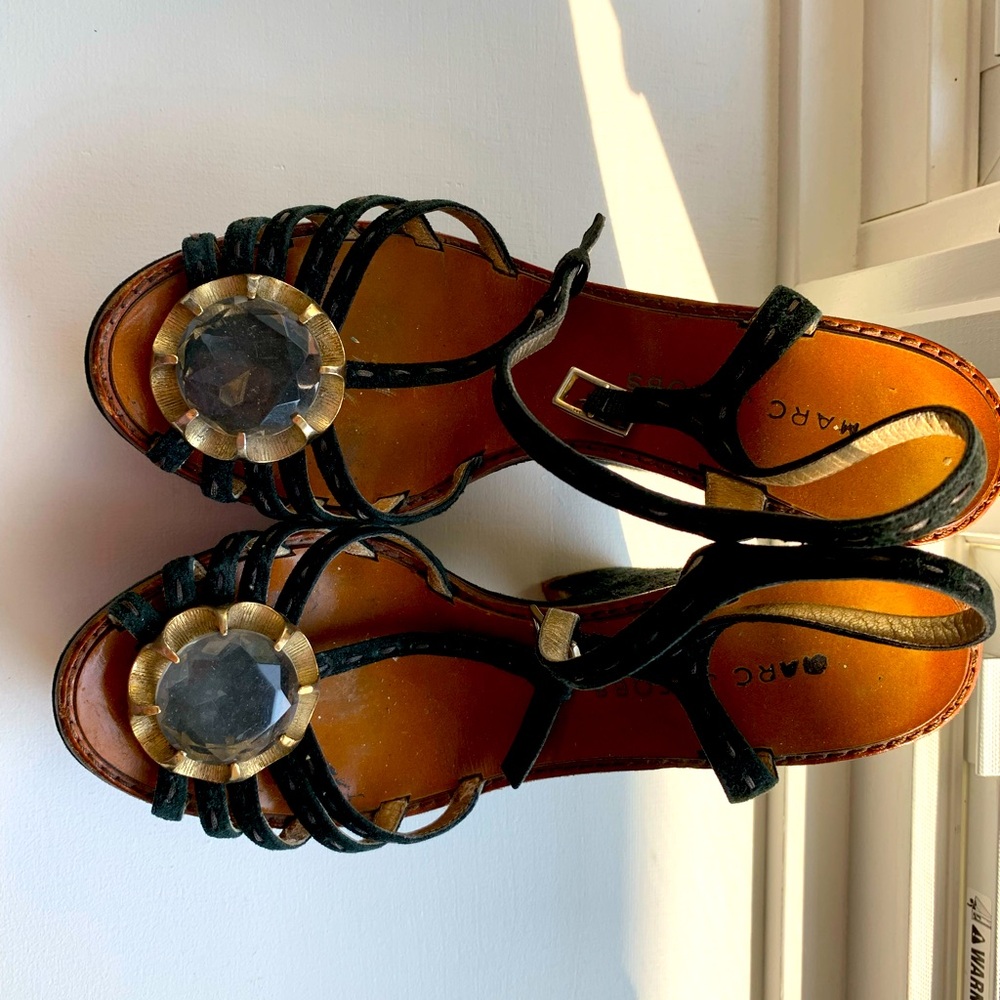 Vintage Marc Jacobs platform wedge sandals with signature daisy look